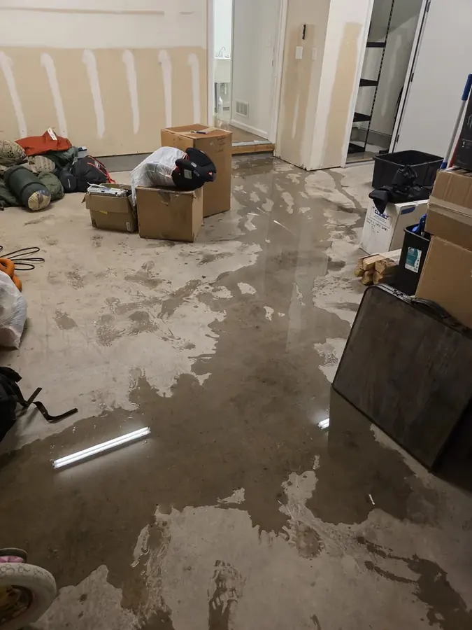 Flooded finished basement in a La Grange, IL home