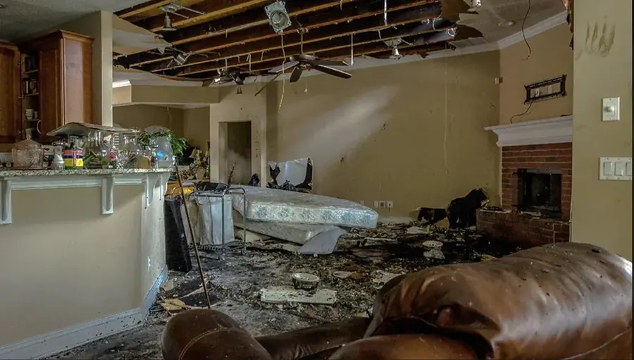 Water-stained and sagging ceiling from a leak in a La Grange, IL home